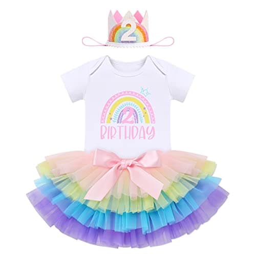 ODASDO Baby Girl Boho Rainbow 1st 2nd Birthday Cake Smash Outfit
