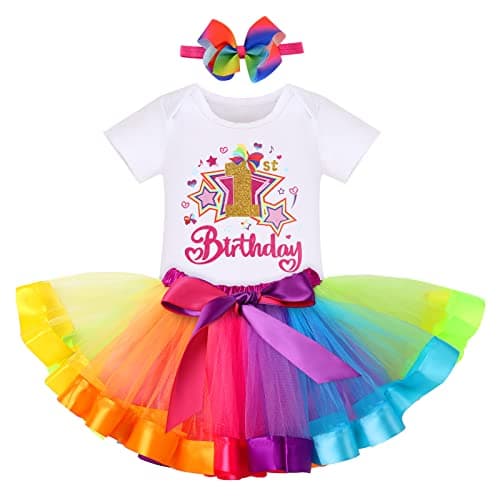 IBTOM CASTLE Watermelon 1st Birthday Rainbow Cake Smash Outfit for Baby Girls