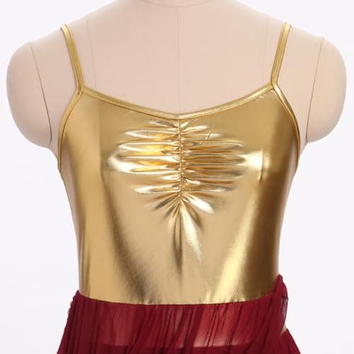 ODASDO Women's Lyrical Dance Leotard Dress with Cami Straps & Metallic Mesh Tulle
