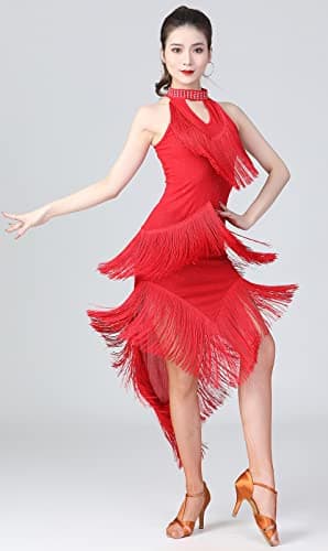 Women's Ballroom Latin Dance Dress with Swallowtail Fringe Skirt