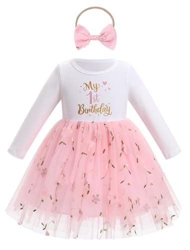 ODASDO Baby Girls First Birthday Cotton Tutu Dress with Bowknot Headband Set