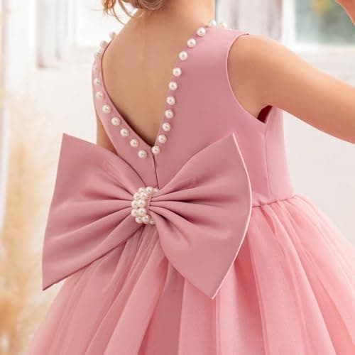 KAQININI Kids' Satin Tulle Maxi Wedding Dress for Flower Girls & Bridesmaids