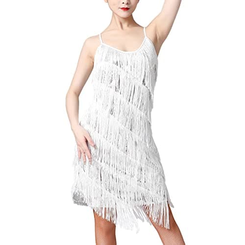 IWEMEK Women's Salsa Latin Dance Sequin Flapper Dress Tango Ballroom Costume