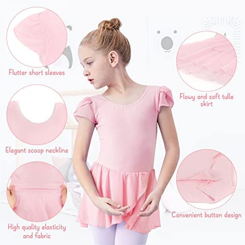 Zando Girls' Short Sleeve Gymnastics Leotards with Tulle Skirt