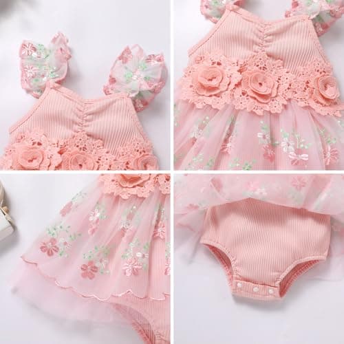 ODASDO Lace Floral Tutu Romper for Baby Girls Birthday Outfit