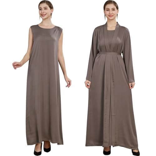 Lightweight Satin Abaya Dress 2PCS for Women Islamic Prayer Modest KAFTAN