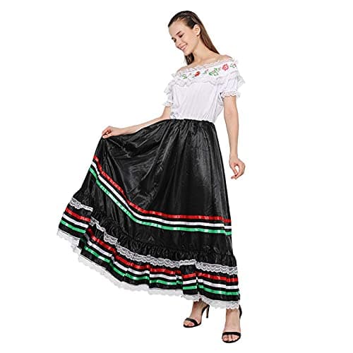 FantastCostumes Women's Traditional Mexican Senorita Lace Flower Dress for Festival Party