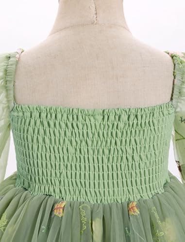 ODASDO Girls' Square Neck Mesh Long Sleeve Tutu Dress for Special Occasions