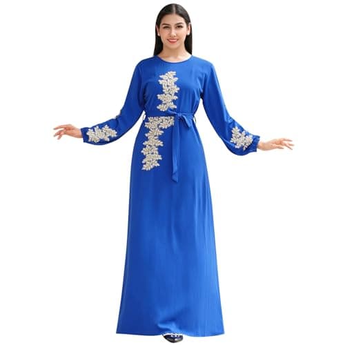 IBAKOM Floral Embroidery Abaya Dress for Women Islamic Clothing