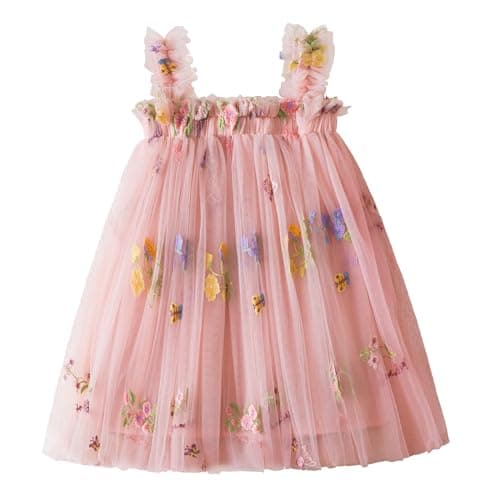 Nileafes Toddler Girl Summer Floral A-Line Sundress Sleeveless Beach Butterflies