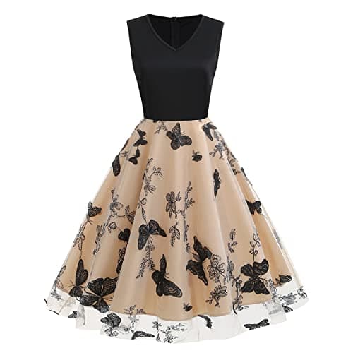 IWEMEK Women's Keyhole Floral Embroidery Cocktail Dress