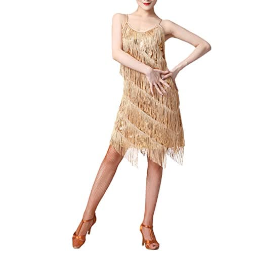 Latin Dance Dress for Women with Sequins and Tassels for Salsa Tango Ballroom