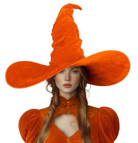 VZQI Black Witch Hat for Women Adult 24-inch Large Ruched Halloween Hat