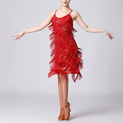 Women's Latin Dance Dress with Sequin Tassel Fringe - Ideal for Salsa and Tango Ballroom Dancing
