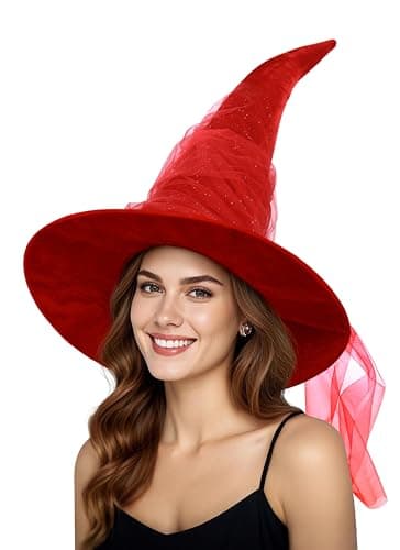 JEGERMIG Women's Oversized Masquerade Witch Hat with Velvet Brim Party Accessory