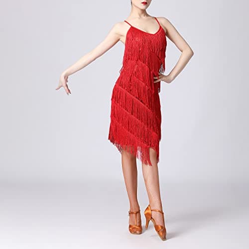 Women's Latin Dance Dress with Sequin Tassel Fringe - Ideal for Salsa and Tango Ballroom Dancing