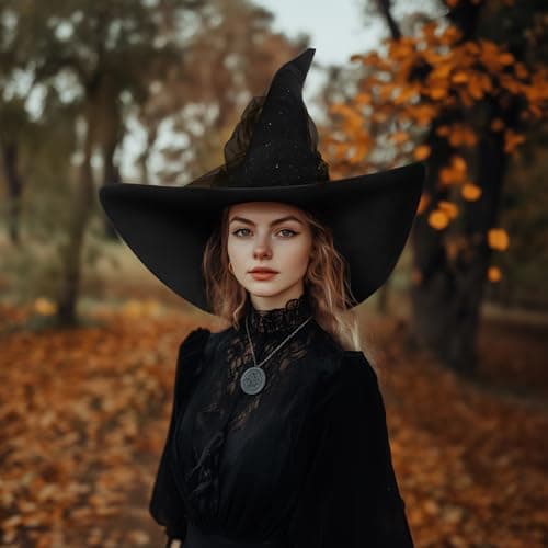 VZQI Black Lace Mesh Witch Hat for Women Adult Wizards Halloween