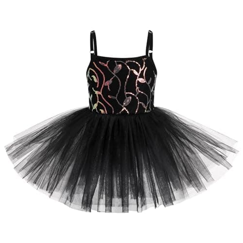 Girls' Ballet Leotard with Tutu Skirt and Sequin Flower Embroidery