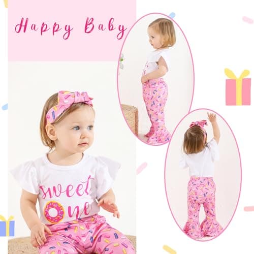 YOUNGER TREE Baby Girl 1st Birthday Outfit Romper & Flared Pants