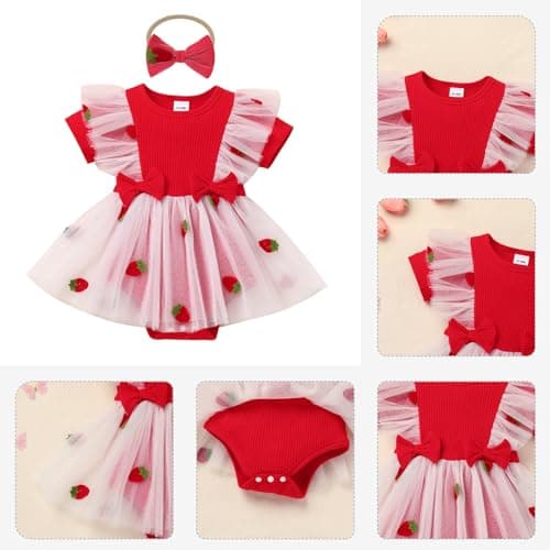 ODASDO Baby Girls 1st Birthday Tutu Romper Dress with Bow Headband