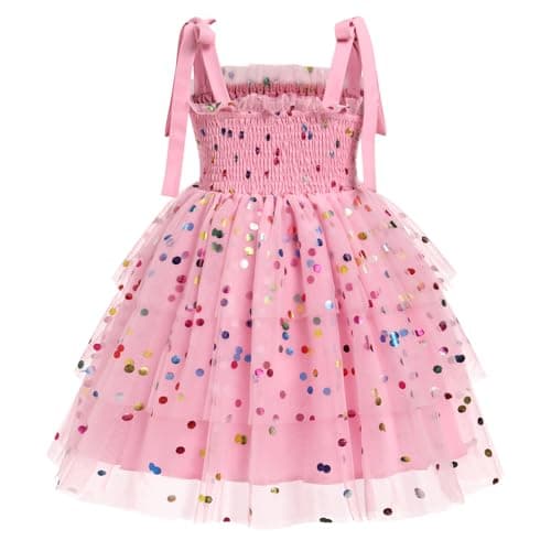 ODASDO Spaghetti Strap Smocked A-line Tutu Dress for Kids