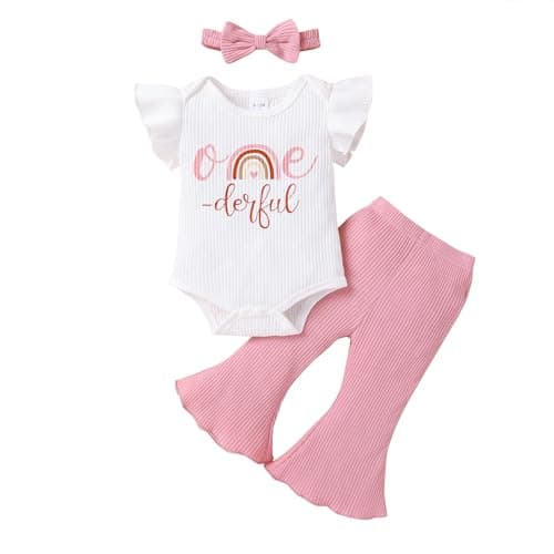 YOUNGER TREE Baby Girl 1st Birthday Outfit Romper & Flared Pants