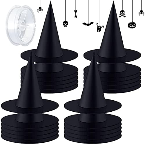 Black Witch Hats with Hanging Decorations for Halloween Party