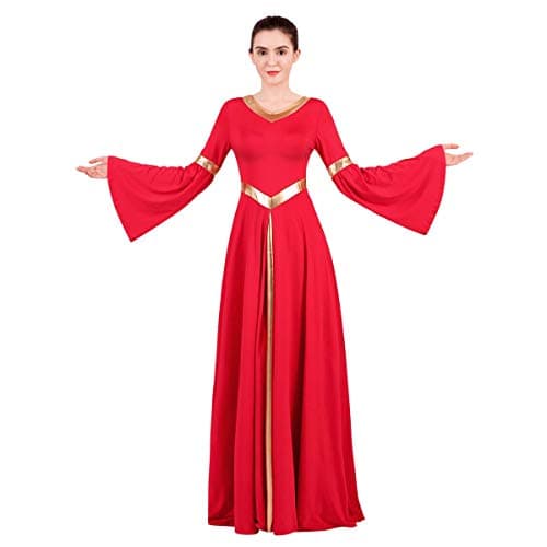 IMEKIS Women's Metallic V-Neck Liturgical Dance Dress Praisewear