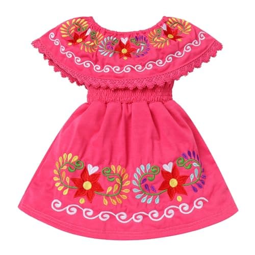 ABAFIP Mexican Toddler Girls Floral Embroidery Fiesta Dress
