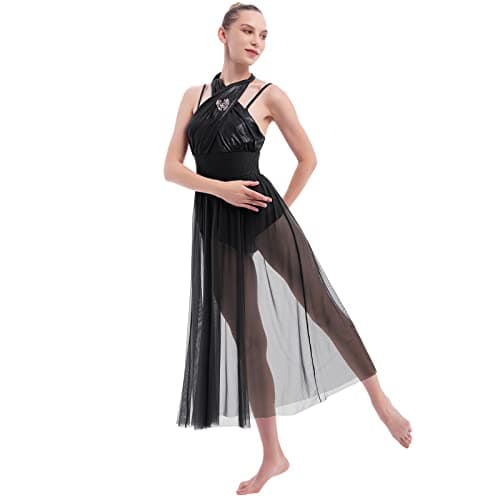 ODASDO Women's Shiny Lyrical Dance Costume with Criss Cross Spaghetti Strap