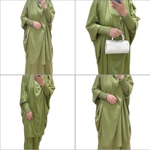 Zofocy Two-Piece Abaya Set for Muslim Women Elastic Sleeves Modest Prayer Dress