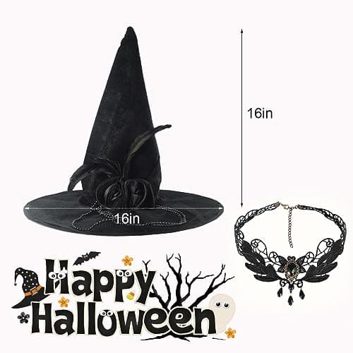 Miyxsin Halloween Pointed Witch Hat & Necklace