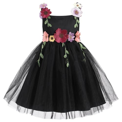 ODASDO Flower Girl A-line Tutu Dress Floral Embroidery Square Neck