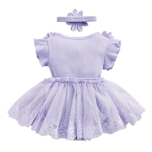 Newborn Baby Girls Lace Romper Dress with Headband 2pcs Summer Set