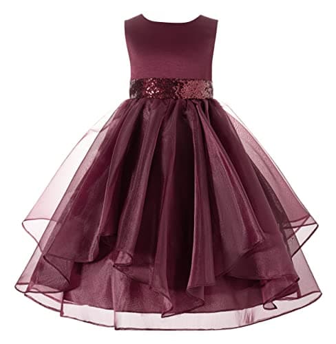 ekidsbridal Asymmetric Ruffled Organza Sequin Flower Girl Dress