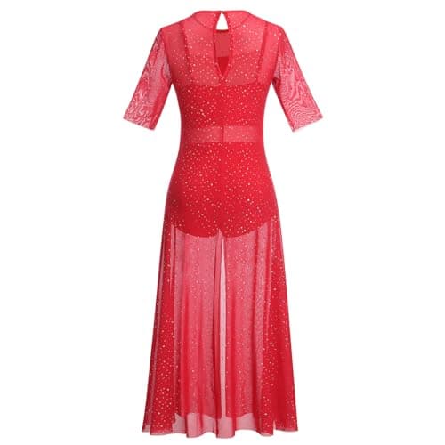 3pcs Women Modern Contemporary Dance Costume: Power Mesh Maxi Overdress + Camisole + Shorts