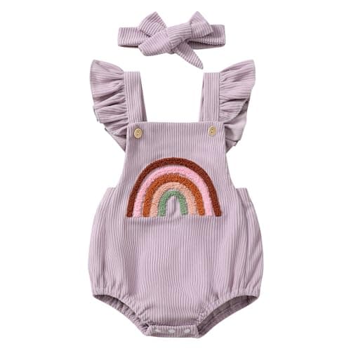 ODASDO Rainbow Boho Baby Girls First Birthday Outfit Romper & Headband Newborn Props