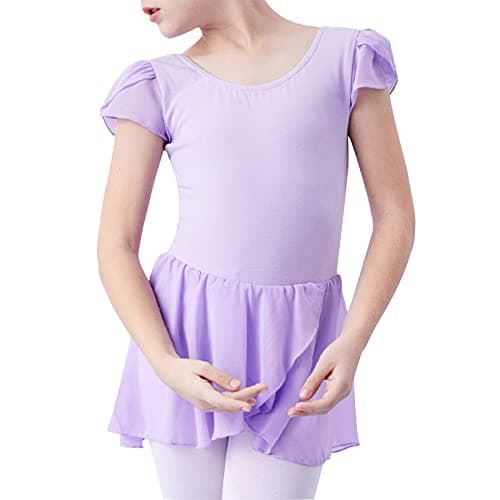 Zando Girls' Short Sleeve Gymnastics Leotards with Tulle Skirt