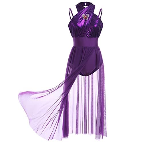 ODASDO Women's Shiny Lyrical Dance Costume with Criss Cross Spaghetti Strap