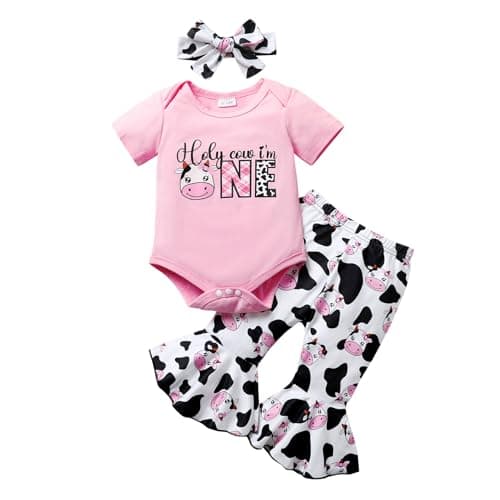 YOUNGER TREE Baby Girl 1st Birthday Outfit Romper & Flared Pants