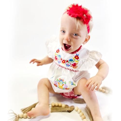 HINTINA Newborn Girl Embroidered Mexican Dress & Shorts Set