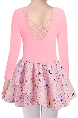 DANSHOW Shiny Ruffle Sleeve Ballet Leotard for Girls Toddler Dance Skirted Tutu Dress