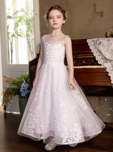 Lace Appliques Humoral Tulle First Communion Dress for Flower Girls Weddings