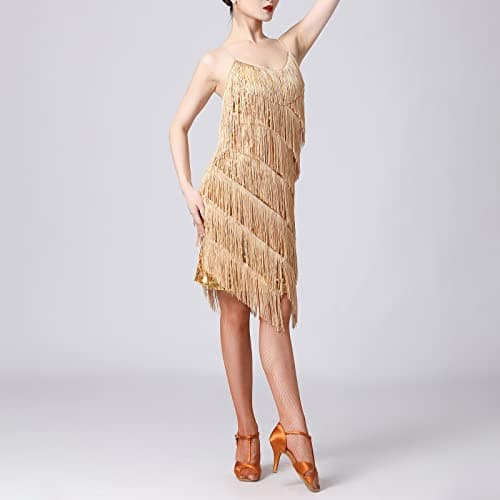 Latin Dance Dress for Adult Women with Sequins and Tassels