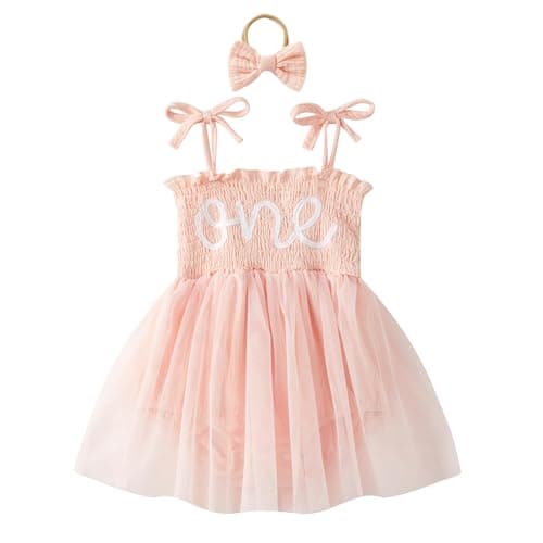 DLLYING Baby Girl Summer Smocked Fairy Berry One-Piece Tulle Romper with Headband