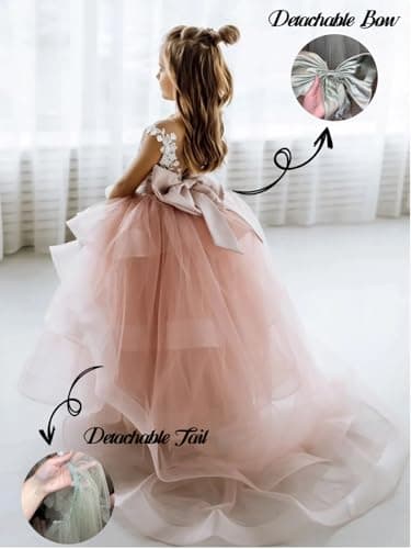 Zikusel Lace Applique Flower Girl Tiered Tulle Wedding Dress