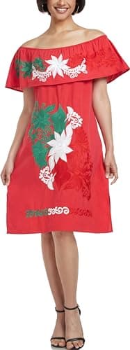 YZXDORWJ Women's Mexican Embroidered Ruffle Collar Dress