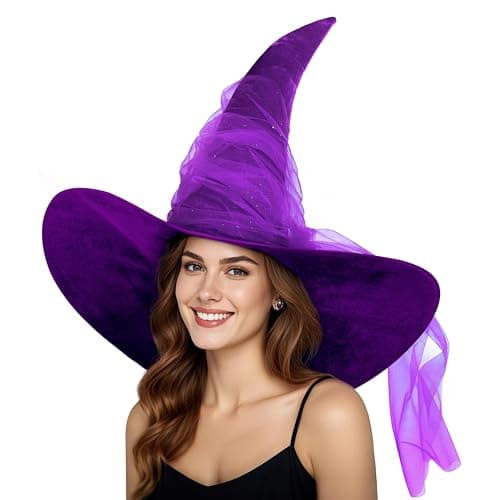 JEGERMIG Women's Oversized Masquerade Witch Hat with Velvet Brim Party Accessory