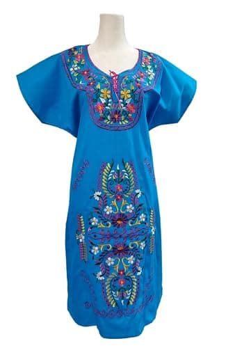 Puerta21 Authentic Mexican Embroidered Long Sleeve Dress (M, Black and Colors)