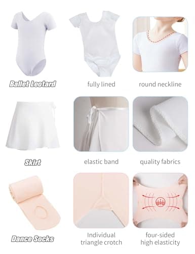 Daydance Girls' 3-in-1 Dance Set: Lined Spandex Leotards with Removable Skirts and Tights